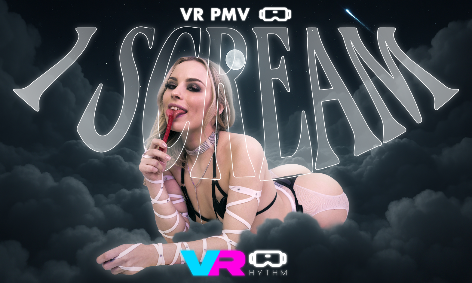 Penelope Kay, Brenna McKenna, and Lily Larimar perform oral sex in a compilation of VR POV scenes filmed in 60 frames per second.